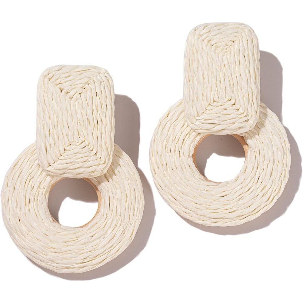 Boho Rattan Dangle Earrings Handmade Straw Summer Jewelry for Women